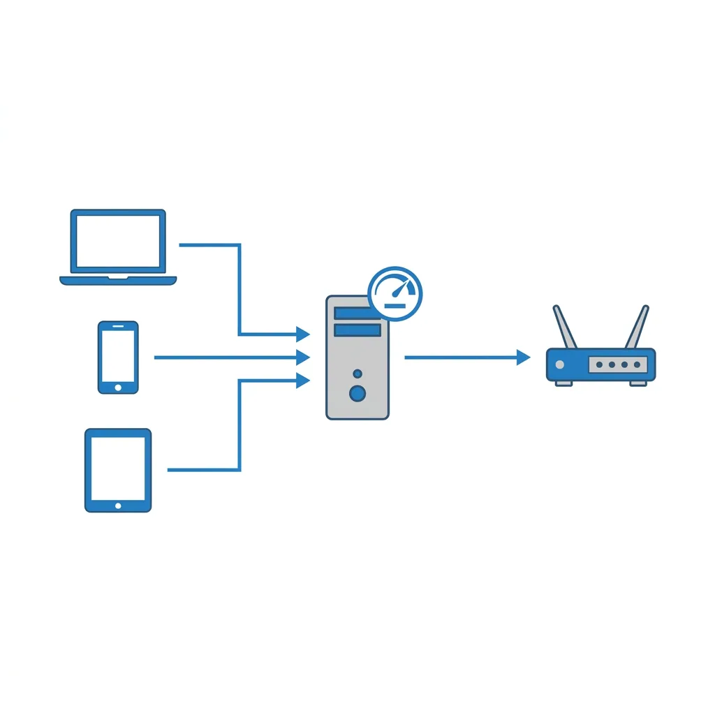 Diagram illustrating network traffic being rerouted through an intermediate machine acting as a checkpoint between devices and the router.
